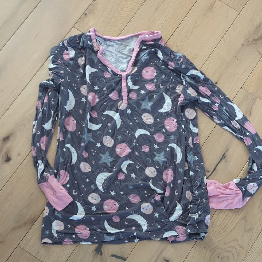 Gray and Pink Celestial Print Long Sleeve Top